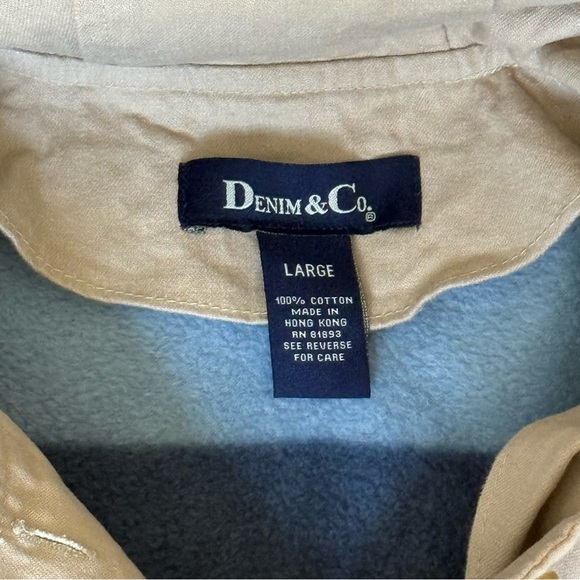 Denim&Co Women's Beige Barn Jacket Hood & Removable colorful Fleece Lining Large - Picture 10 of 15